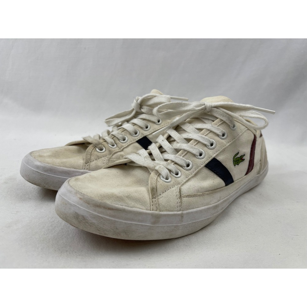 Lacoste Sideline 319 Mens 8.5 Off-White Canvas Low Top Stripe Sneakers Casual